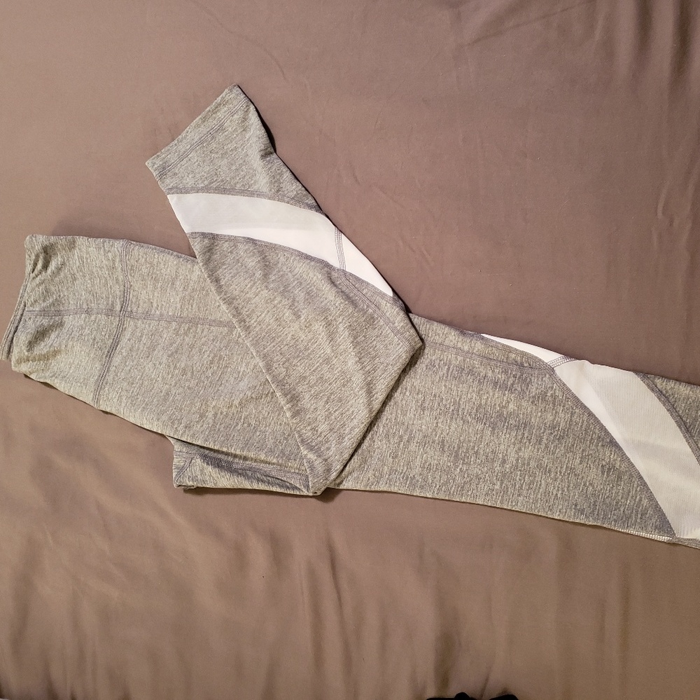 Grey and white capri legging with mesh detail